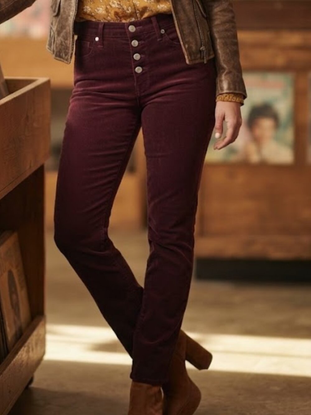 Levi's Burgundy Corduroy Pants High Rise Exposed Button Fly Skinny